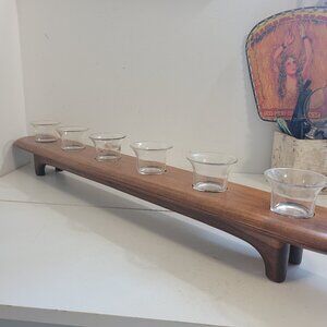 Vintage Teak Table Center Piece with Candle Holders